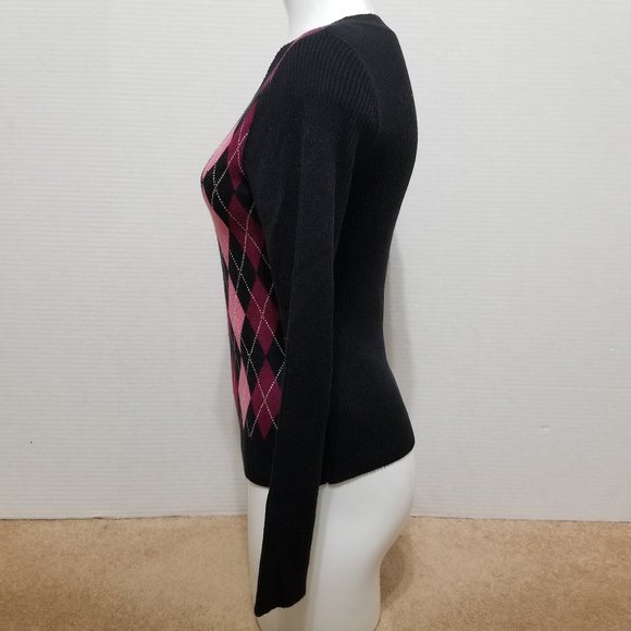 Worthington sweater Small argyle v-neck pullover knit Clueless preppy - Picture 2 of 13
